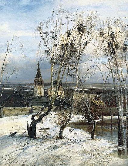 The Rooks Have Come Back was painted by Savrasov near Ipatiev Monastery in Kostroma., Alexei Savrasov